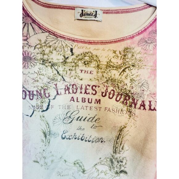 Vtg Y2K Jamee J Size Medium Coquette Floral Jeweled Blouse - Picture 2 of 5
